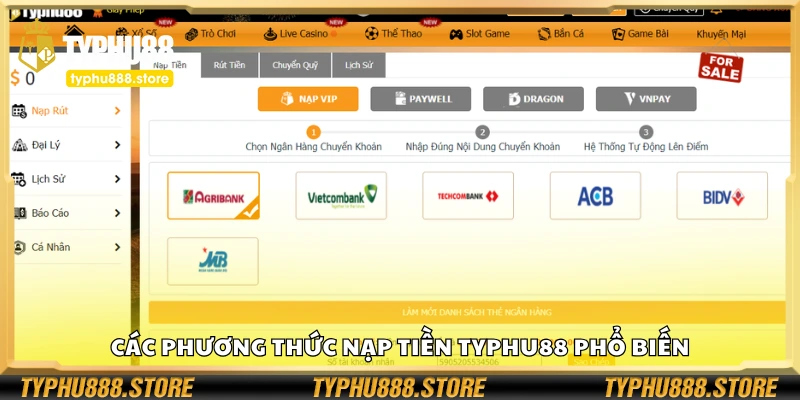 Một số phương thức nạp tiền Typhu88 phổ biến