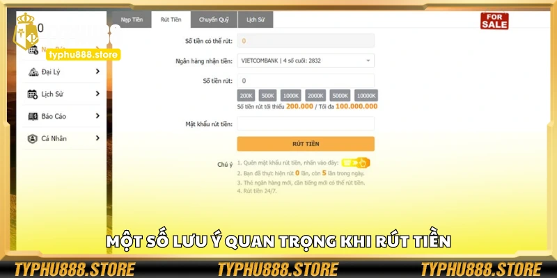 Các lưu ý quan trọng khi rút tiền